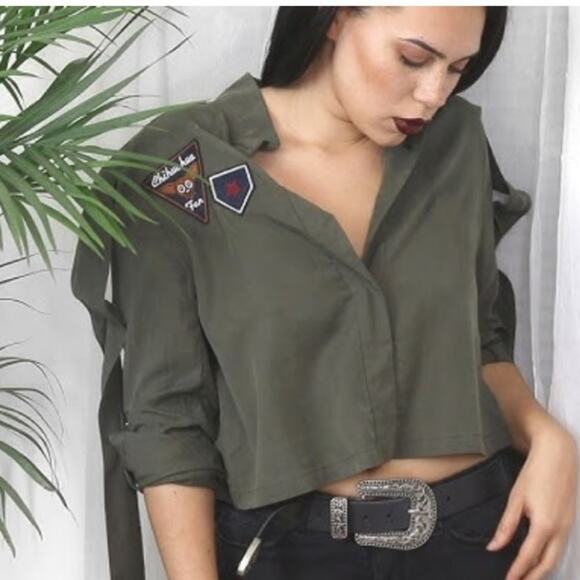 Zara Army Green Chihuahua Fan Patch Moto Jacket - Picture 3 of 8